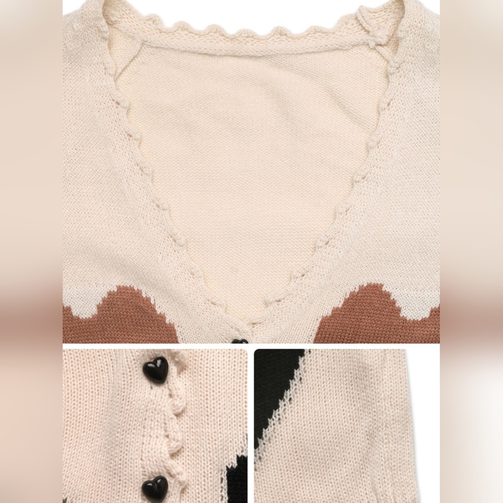 Heart Patterned Button-Up Cardigan Sweater - Picture 7 of 10